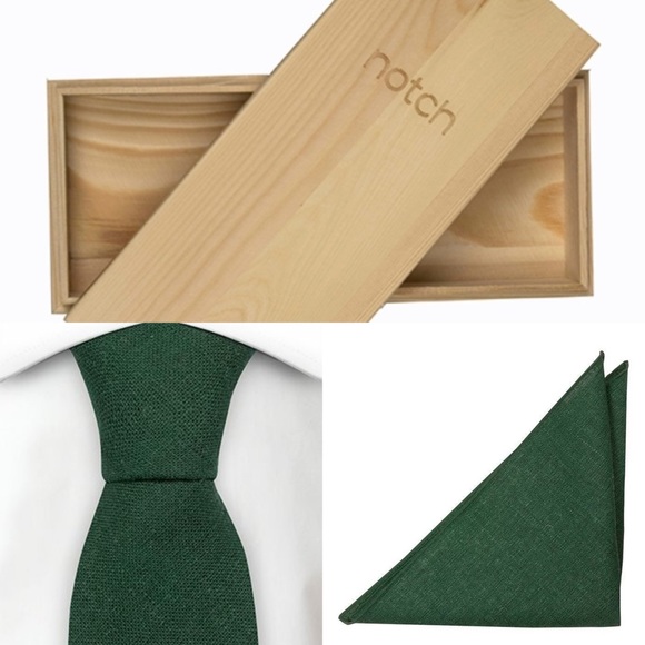 NEW Tie Room dark green tie and pocket square w luxe wood box - 6 sets avail! - Picture 1 of 7